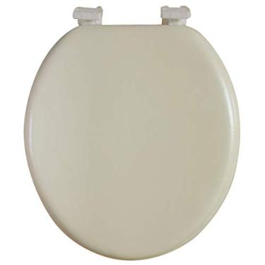 Imagem de Assento de vaso sanitário redondo macio da J&V Textiles com dobradiça fácil de limpar e trocar acolchoada, Beige