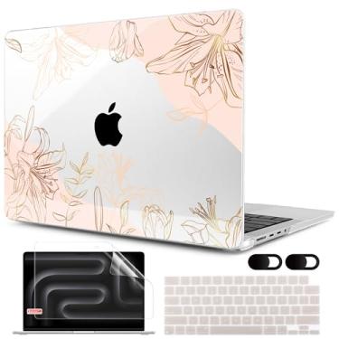 Imagem de MEEgoodo Capa para M4 MacBook Pro 16 polegadas 2024 2023 2021, serve para modelos A3403/A3186/A2991/A2780/A2485 M3 M2 M1 Pro/Max Chip, capas rígidas para laptop com capa de teclado e câmera, lírios de