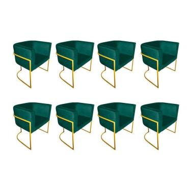 Imagem de Kit 8 Cadeiras De Jantar Premium Base De Ferro Dourada Veludo Verde