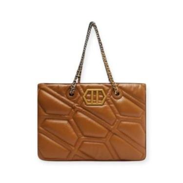 Imagem de Bolsa Feminina Arezzo Couro Tote Emma Corrente Grande Caramelo-Feminino