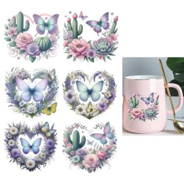 Imagem de 6 peças Love Butterfly Flower UV DTF Cup Wraps Winter UV DTF Transfer Adesivo à prova d'água para copos de vidro, móveis, artesanato, faça você mesmo, adesivos de transferência para garrafa de água