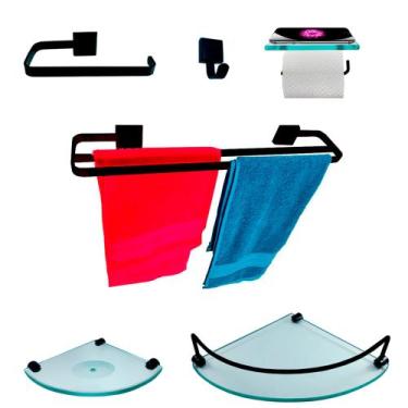 Imagem de Kit Para Banheiro Luxo Premium Preto Modelado Vidro Incolor - Diretoo