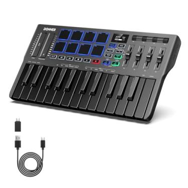 Imagem de Donner Controlador De Teclado Midi Usb-C, Mini Teclado Midi Portátil De 25 Teclas Com 8 Pads De Bateria, Display Oled, 16 Escalas Inteligentes, Arpejo, Replay, 4 Softwares Daw E 40 Cursos De Ensino,