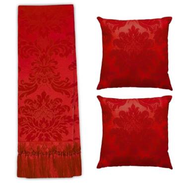 Imagem de Jogo Manta Xale para Sofá e Cama Artesanal Grande 2,80 x 2,00 com 2 Almofadas Cheias (12 VERMELHO)