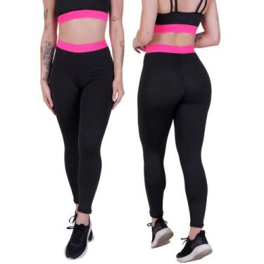 Imagem de Legging Feminina Fitness Cintura Alta Cós Neon - NoBrand, Preto, Rosa,