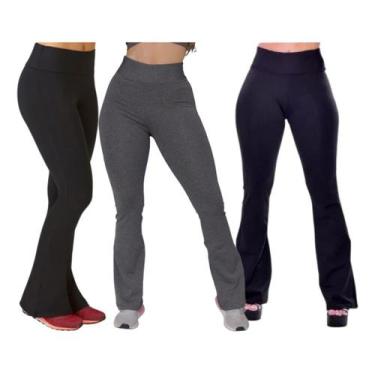 Imagem de Kit 3 Calça Bailarina Flare Fitness Cós Alto Suplex  - Rivas, Preto ci