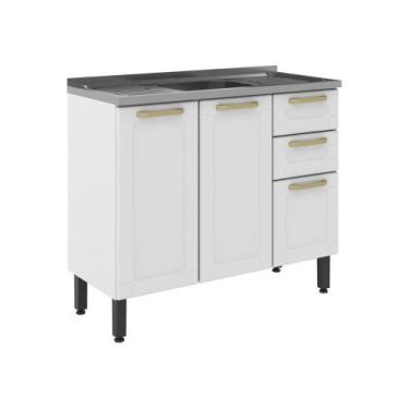 Imagem de Balcão de Aço Pia 3 Portas 2 Gavetas Colors Bertolini, Branco