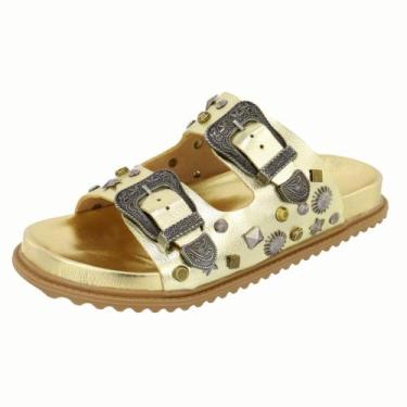 Imagem de Sandália Feminina Papete Slide Mix Enfeites Metal - s/marca, Dourado, 