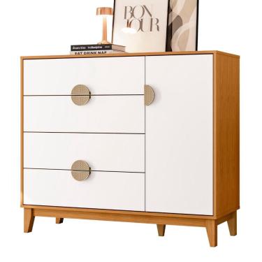 Imagem de Cômoda Sapateira Ipê 1 Porta e 4 Gavetas - Móveis Albatroz Cinamomo