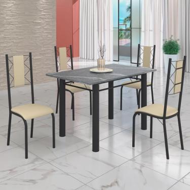 Imagem de Conjunto Sala de Jantar Bahia Mesa Tubo 120x75cm Tampo Pedra Granito Topázio com 4 Cadeiras