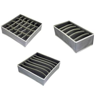 Imagem de Kit 3 Organizadores de Gaveta, Colmeia para Roupas Íntimas, Divisórias para Meias, Cuecas e Calcinhas, Bege (Cinza)