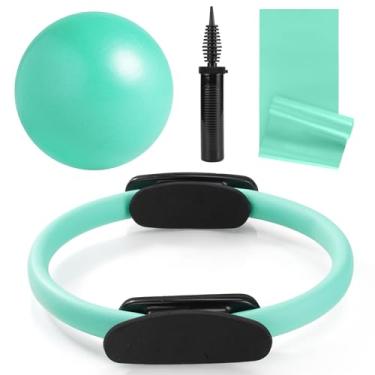 Imagem de Tsikavo Anel de Pilates, Anel de Pilates Círculo e Conjunto de Bola, Anel de Pilates Círculo Mágico de 30,5 cm, Pequena Bola de Exercício, Conjunto de Faixas de Resistência, Equipamento de Pilates