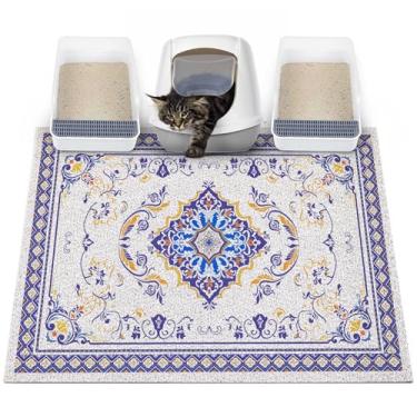 Imagem de Glittme Tapete de areia para gatos com fundo antiderrapante tapete de caixa de areia 101,6 cm x 76,2 cm tapete de armadilha de areia fácil de limpar lavável tapete de comida de gato para gatinho, GG