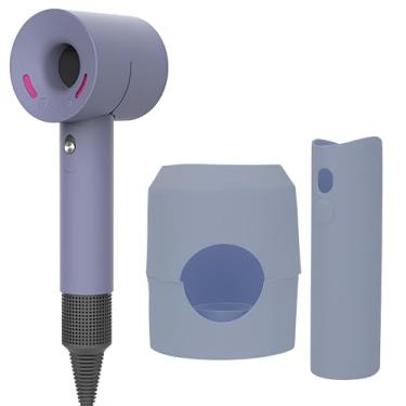 Imagem de ZJchao Capa protetora de silicone para secador de cabelo antiarranhões à prova de choque e queda de poeira capa protetora de viagem (cinza lavanda)