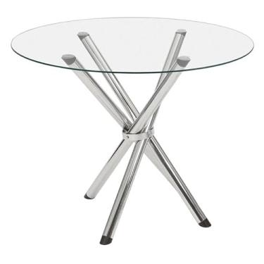 Imagem de Mesa de Jantar Redonda com Tampo de Vidro Lorena Cromada 90 cm