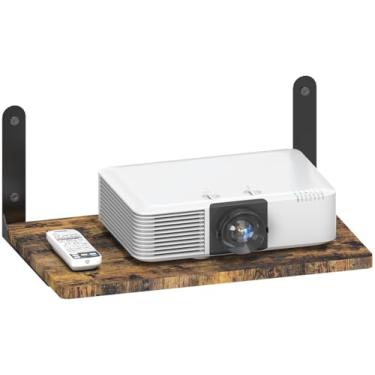 Imagem de Ardier Prateleira de projetor montada na parede, suporte de mídia de madeira comporta até 11 kg, prateleiras flutuantes de entretenimento móveis para caixa de cabo, roteador WiFi, caixa de TV, console