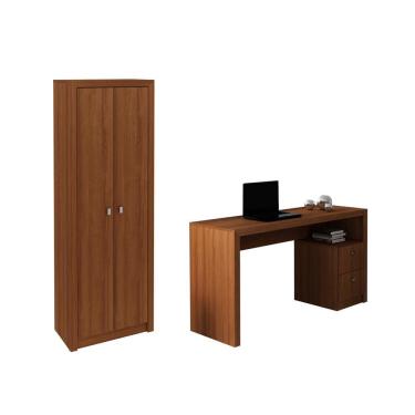 Imagem de Escritório com Mesa para Computador 2 Gavetas Com Armário 2 Portas Amendoa - FdECOR