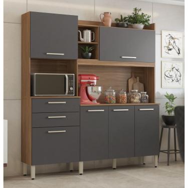 Imagem de Kit Cozinha 6 Portas 2 Gavetas Select com Nicho P/ Forno - Amêndola Touch/ Grafito Demóbile 
