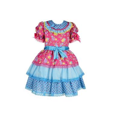 Imagem de Vestido Junino Bambolê Floral Com Calção Turquesa e Rosa