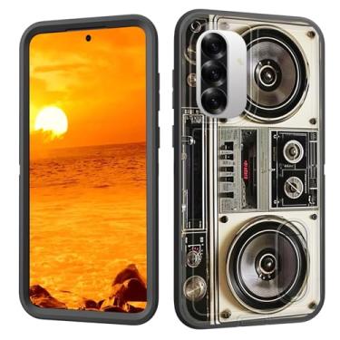 Imagem de BFUKVOU Capa para Galaxy A36/A56 5G com suporte embutido, à prova de choque/poeira/queda, 3 camadas, capa protetora de grau militar para Samsung Galaxy A36/A56 5G de 6,7 polegadas, Boombox vintage dos