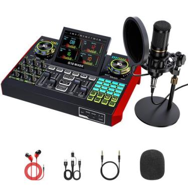 Imagem de Pacote de microfone de podcast com placa de som ao vivo, mixer de áudi