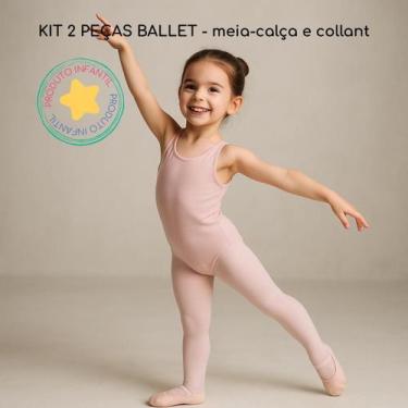 Imagem de Kit Body Collant + Meia Calça fina Infantil de Ballet - Magic Sky, Ros