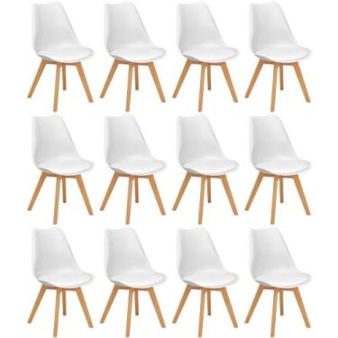 Imagem de Conjunto 12 Cadeiras de Jantar Eames Wood Leda Design Estofada - Branc