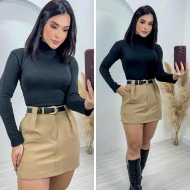 Imagem de Conjunto Feminino Inverno Short Saia Cropped Gola Alta Tecido Macio e 