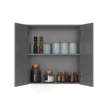 Imagem de Armário Multiuso Suspenso 2 Portas Organizador para Cozinha Lavanderia (CINZA)