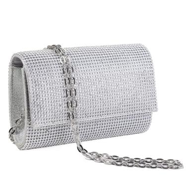 Imagem de TUSLOT Bolsa clutch para noite feminina brilhante festa coquetel baile formal elegante bolsa de casamento, Preto