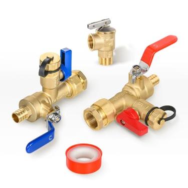 Imagem de Kit de válvula de aquecedor de água sem tanque GUOFIS IPS de 3/10.2 cm com válvula de alívio de pressão (crimpagem PEX F1807 de 3/10.2 cm FIPx 3/10.2 cm)