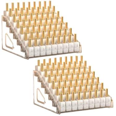 Imagem de QuZCarious Organizador de esmalte de acrílico, 2 peças, suporte de esmalte de 7 camadas, organizador de óculos de sol, prateleira de armazenamento de óleos essenciais, comporta até 84 garrafas