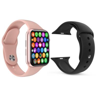 Imagem de Kit 1 Smartwatch Iwo9 Lite Rosa + 1 Pulseira Extra Preto