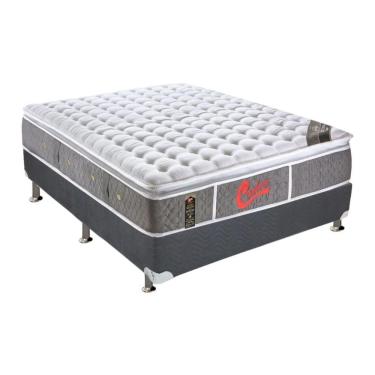 Imagem de Cama Box Casal: Colchão Molas Ensacadas Castor Pocket Light Stress Oxygen New + Base Gray(138X188)