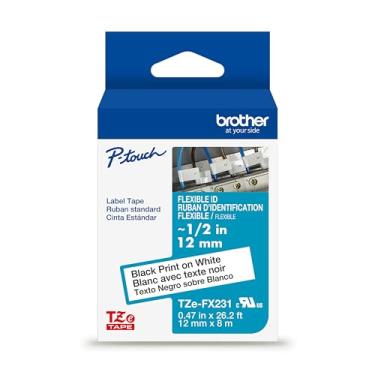 Imagem de Brother Fita de etiqueta branca P-Touch TZe genuína com impressão preta (TZeFX231), ID flexível laminada, 12 mm x 8 m, durável, resistente à água