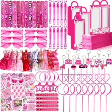 Imagem de CHOOHC 152 Peças Lembrancinhas De Festa Rosa Para Pessoas, Kit Aniversário, Chaveiro, Pulseira, Adesivos Bolhas, Canudos, Óculos Sol Coração, Saia Pequena, Suprimentos Princesa