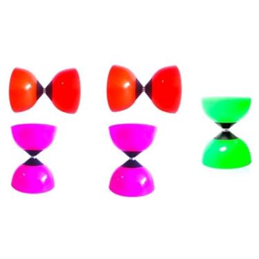 Imagem de Diabolo Yoyo Profissional Com Baqueta Kit Com 5 Unidades (2 Vermelhos 2 Lilás 1 Verde)