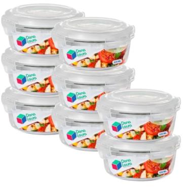 Imagem de Kit 8 Potes de Vidro Hermético 620ML Redondo Cor Sortida Marmitas Dona Laura