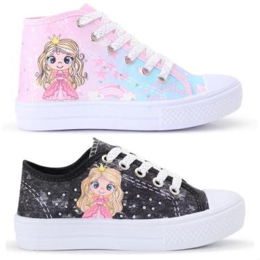 Imagem de Kit Combo 2 Pares Tênis Princesa Feminino Botinha e Cano Baixo - LUKYS