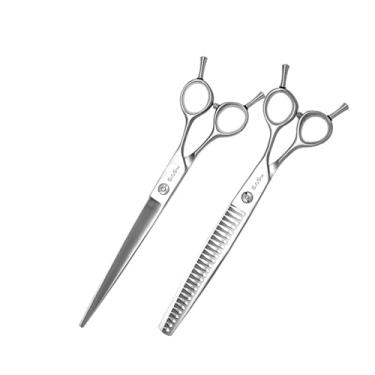 Imagem de SnipStar 8 polegadas de tesoura profissional para animais de estimação conjunto JP440C aço reta e tesouras de chunker para cuidados de cães, taxa de diluição 45%