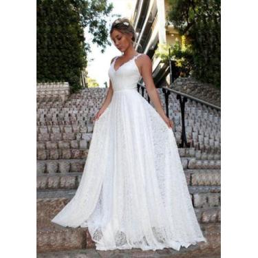 Imagem de Vestido De Noiva Casamento Praia Civil Religioso Rendado - AUGUI Noiva