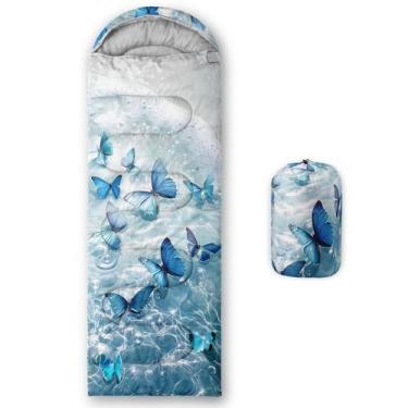 Imagem de Smell Sunshine Saco de dormir infantil para meninos e meninas, estampa de borboleta aquática 3D, leve, quente, portátil, uso interno, impermeável, resistente ao clima frio, saco de dormir para