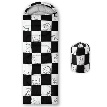 Imagem de Smell Sunshine Saco de dormir infantil para meninos e meninas, estampa de gato quadriculado, leve, quente, portátil, uso interno, impermeável, resistente ao clima frio, saco de dormir para acampamento