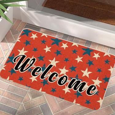 Imagem de Xumuyin Tapete de boas-vindas patriótico com estrelas, vermelho, branco, azul, capacho interno/externo, 43 x 73 cm