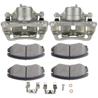 Imagem de SCITOO Kit de freio dianteiro esquerdo e direito [4] Pastilhas de freio [2] Pinças de disco de freio com suporte compatíveis com 2007-2010 para Hyundai para Elantra, 2006-2010 para Hyundai para Sonata