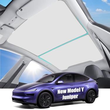 Imagem de Toldo de proteção solar para Tesla Model Y Juniper 2025 [Never Sag] Protetor solar de teto de vidro com isolamento térmico para Tesla Model Y Juniper Acessórios, viseira de teto solar, refletor UV