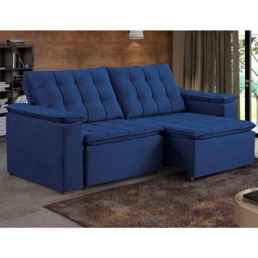 Imagem de Sofá Retrátil e Reclinável 3 Lugares 220cm Palermo Estofados Ferrari Veludo Paris Azul