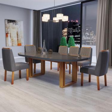 Imagem de Sala de Jantar 196x90 Karen MDF/Vidro 6 Cadeiras Bom Pastor