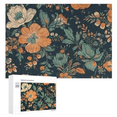 Imagem de Quebra-cabeça 500 peças personalizado flores laranja e verde quebra-cabeça para adultos quebra-cabeça de madeira quebra-cabeça desafiador com saco de armazenamento quebra-cabeça reunião familiar para