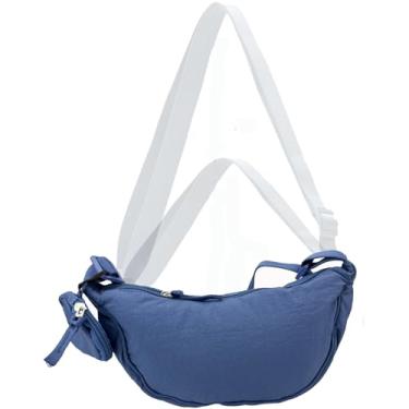 Imagem de Bolsa transversal com bolsa de moedas Hobo Sling bolsa crescente feminina masculina moderna pequena bolsa de ombro de nylon alça ajustável, Azul